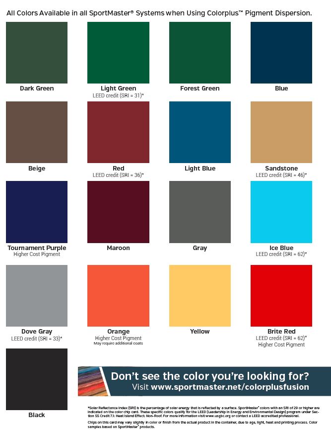 SportMaster Tennis Court Color Combinations